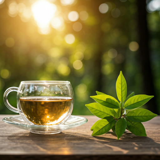 Healthy lifestyle with herbal tea and natural morning light